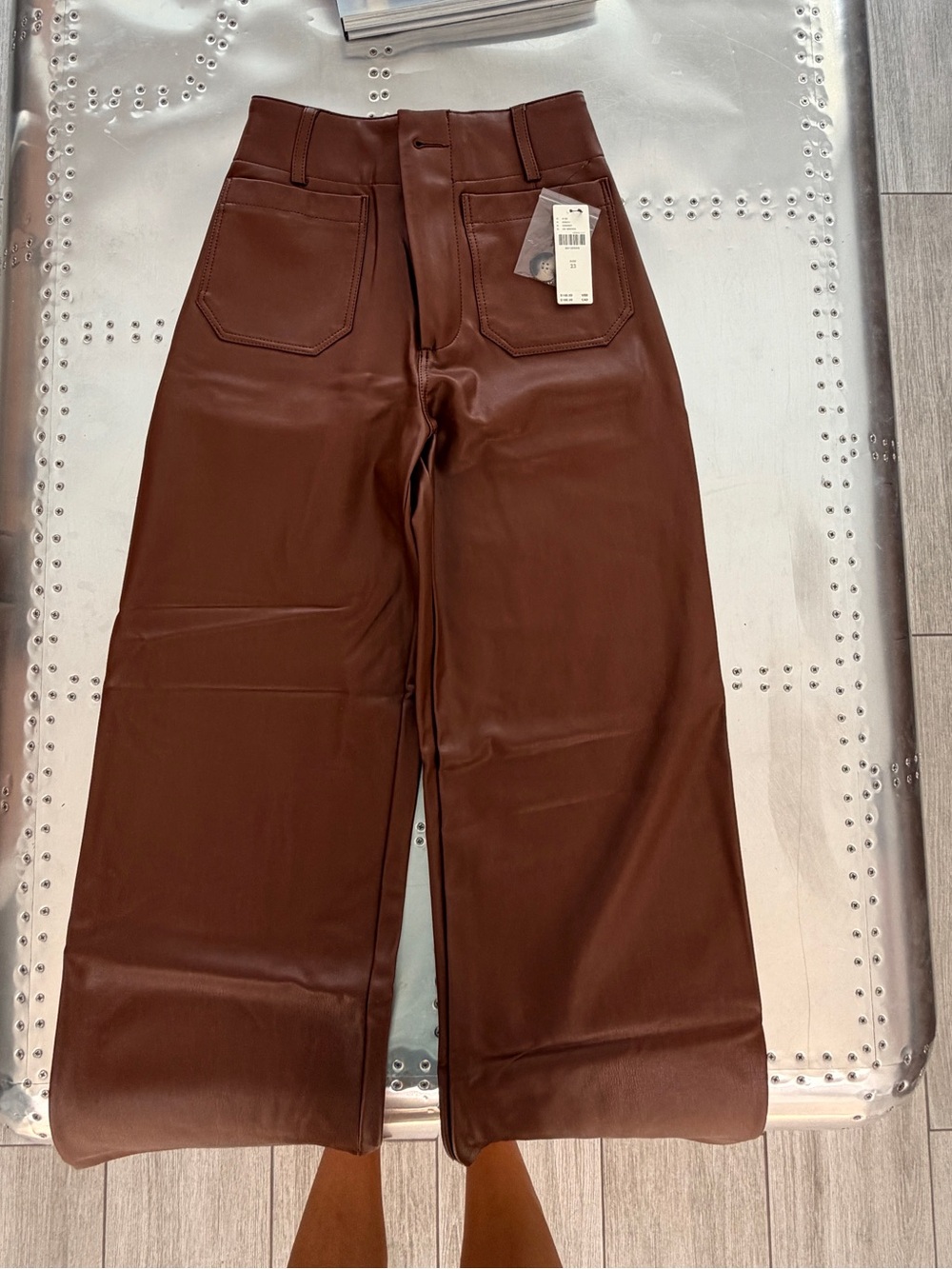 Maeve Faux Leather Colette Pants in Deep Brown